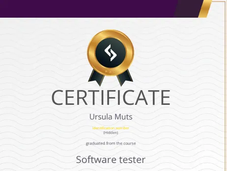 Software tester kursuse sertifikaadist fragment